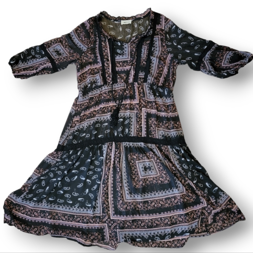 Mimi Chica Boho Midi Dress Paisley Print 3/4 Sleeve Size Large